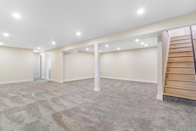 3480 E 119th St, Thornton, CO 80233 - finished basement featuring recessed lighting, carpet floors, and stairs