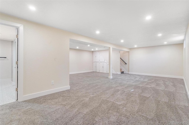 3480 E 119th St, Thornton, CO 80233 - finished below grade area with carpet, recessed lighting, and stairway