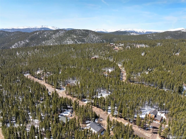 140 Beaver Rd, Idaho Springs, CO 80452 - aerial view of property and surrounding area featuring a mountain backdrop and a heavily wooded area