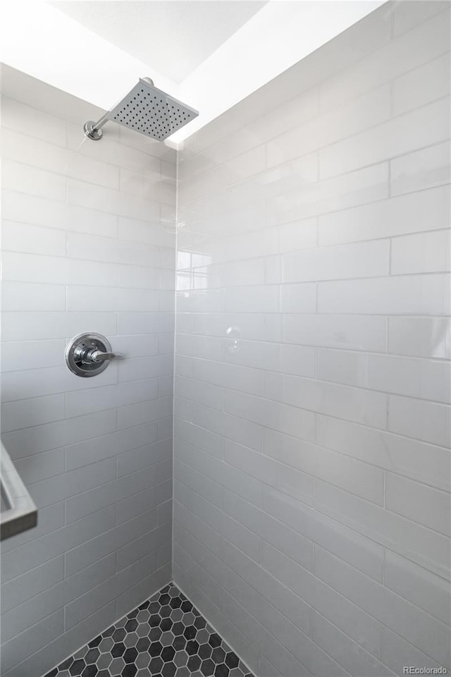 bathroom with a tile shower