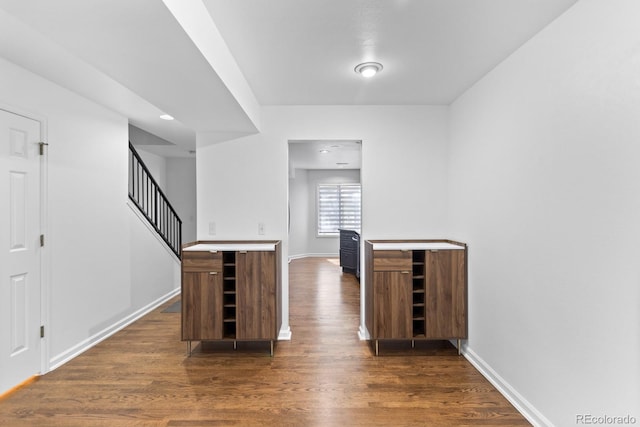 interior space with dark wood-type flooring