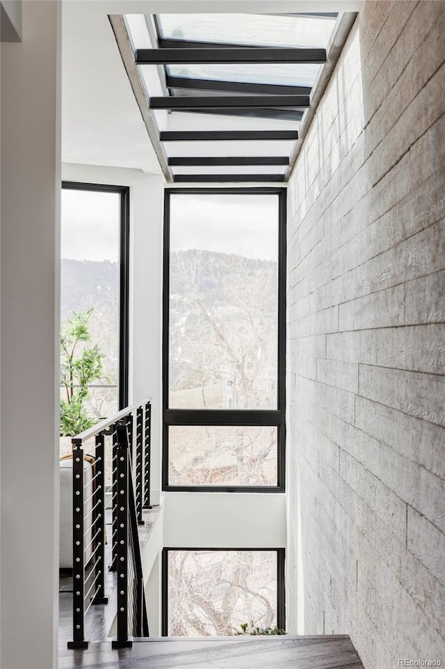 interior space with a mountain view