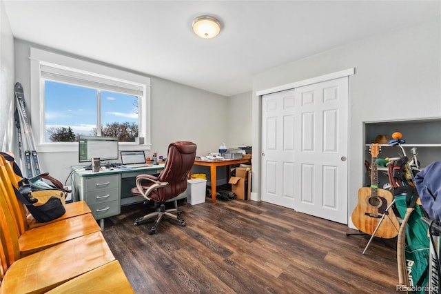 office with dark wood-style flooring