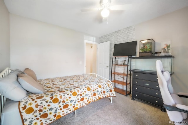 bedroom featuring carpet floors and ceiling fan