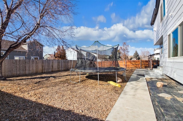 view of yard featuring a patio area and a trampoline