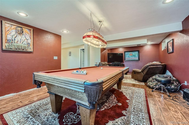 rec room featuring hardwood / wood-style floors and pool table