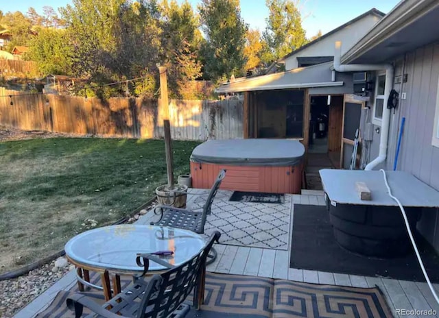 view of patio featuring a hot tub