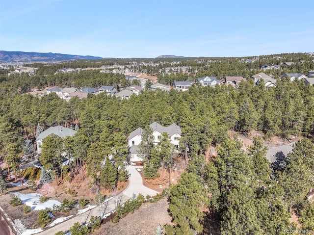 birds eye view of property featuring a residential view and a view of trees