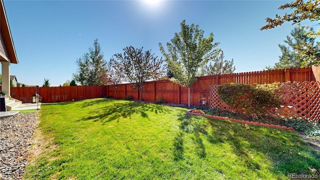 view of yard with a fenced backyard