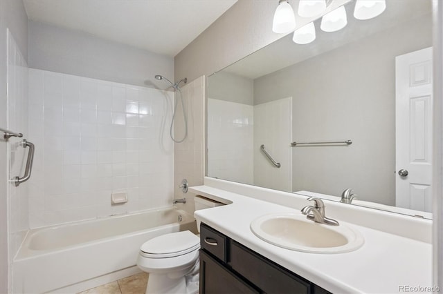 9823 Salford Ln, Highlands Ranch, CO 80126 - full bathroom with tub / shower combination, vanity, and tile patterned floors