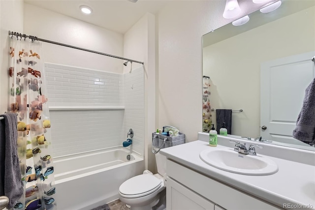 235 Yellowtail St, Bennett, CO 80102 - full bathroom with shower / bathtub combination with curtain, vanity, and toilet