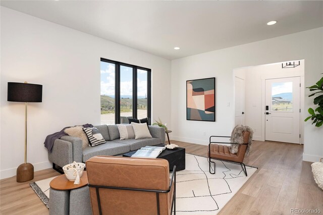 2101 Lupine Ln, Tabernash, CO 80478 - living room with light wood-style floors, baseboards, and recessed lighting
