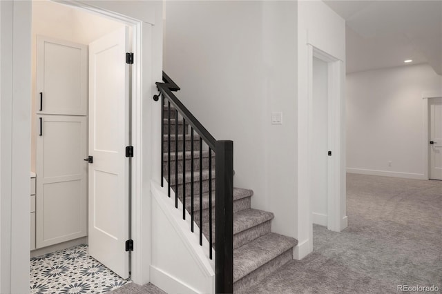 2101 Lupine Ln, Tabernash, CO 80478 - staircase featuring carpet flooring, recessed lighting, and baseboards