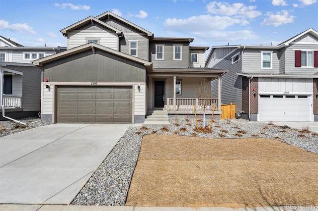 1397 Brookfield Pl, Erie, CO 80026 - view of front of home with a garage, covered porch, and concrete driveway