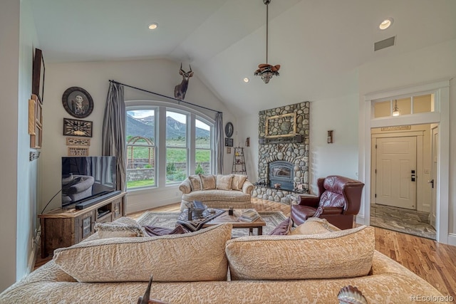 16202 County Road 327, Buena Vista, CO 81211 - living room featuring wood finished floors, recessed lighting, and high vaulted ceiling