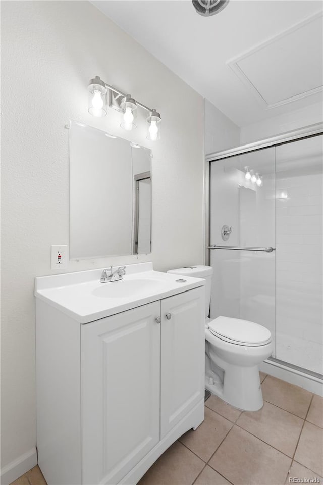 9320 Fir Dr, Thornton, CO 80229 - full bath with a stall shower, vanity, and tile patterned floors