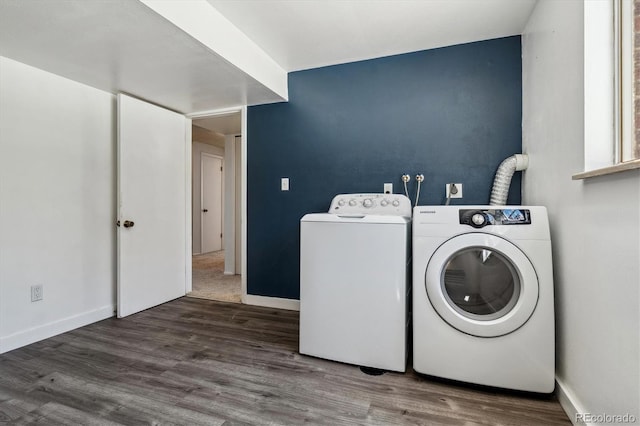 13472 W Dakota Ave, Lakewood, CO 80228 - washroom featuring laundry area, baseboards, independent washer and dryer, and wood finished floors