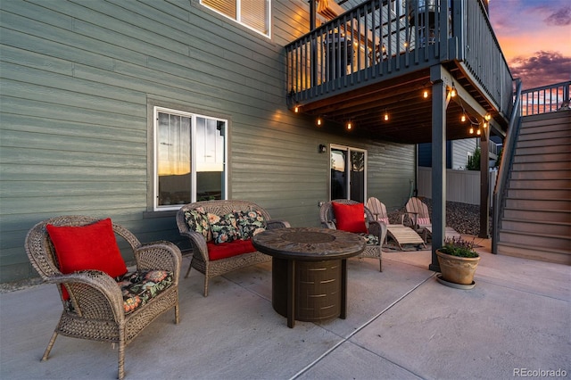 view of patio / terrace featuring stairway