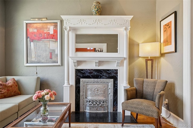 34 W Maple Ave, Denver, CO 80223 - living area with a premium fireplace and wood finished floors