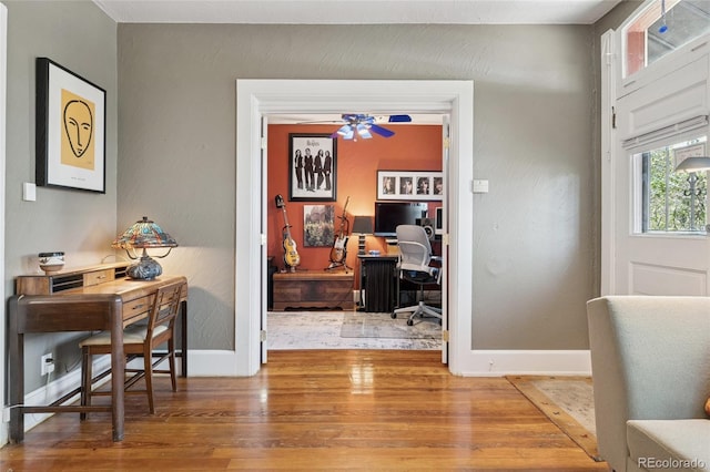 34 W Maple Ave, Denver, CO 80223 - foyer featuring wood finished floors and ceiling fan