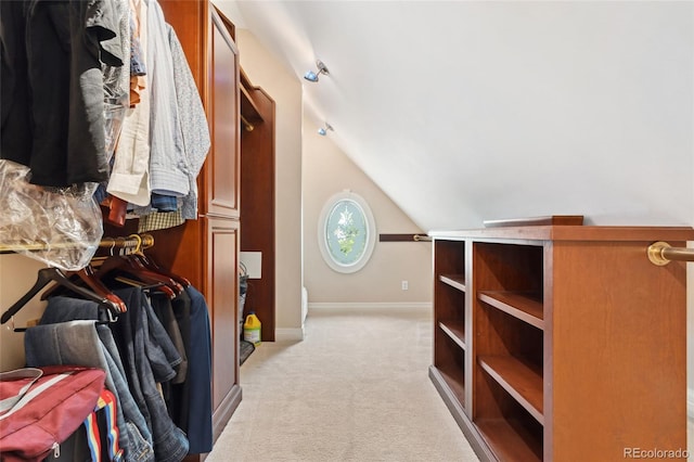 6901 E 12th Ave, Denver, CO 80220 - walk in closet featuring light carpet and lofted ceiling