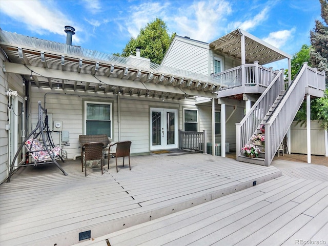 3596 S Telluride Way, Aurora, CO 80013 - wooden deck with a pergola, french doors, and stairway