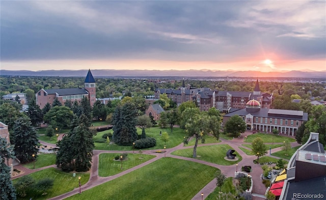 view of aerial view at dusk