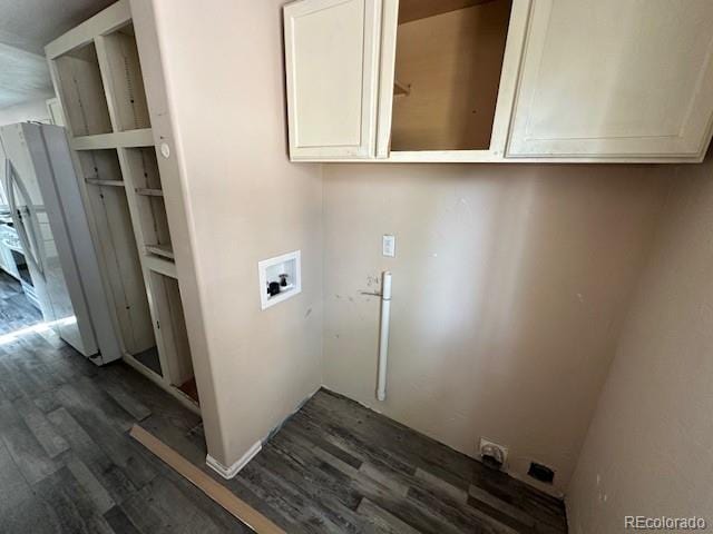 13193 E US Highway 160, Alamosa, CO 81101 - laundry area with cabinet space, washer hookup, and dark wood-type flooring