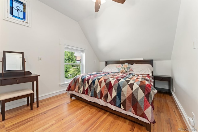 2829 N Franklin St, Denver, CO 80205 - bedroom with light wood finished floors, lofted ceiling, and ceiling fan