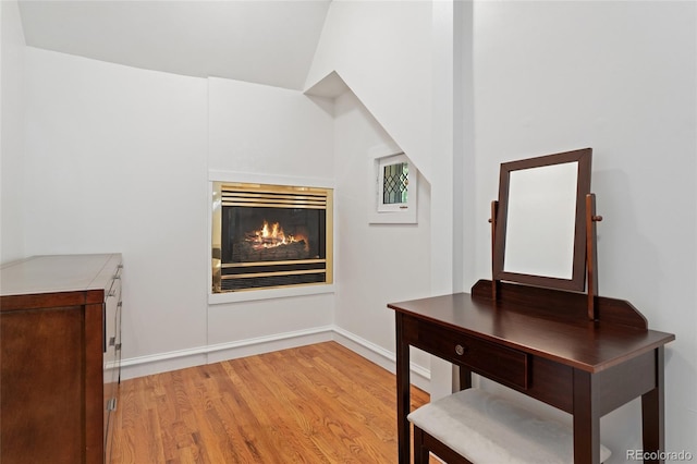 2829 N Franklin St, Denver, CO 80205 - detailed view of wood finished floors and a glass covered fireplace