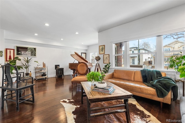449 S Humboldt St, Denver, CO 80209 - living room featuring dark wood-style flooring, recessed lighting, and baseboards