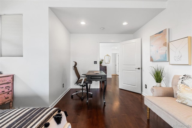449 S Humboldt St, Denver, CO 80209 - home office featuring dark wood-style flooring, baseboards, and recessed lighting