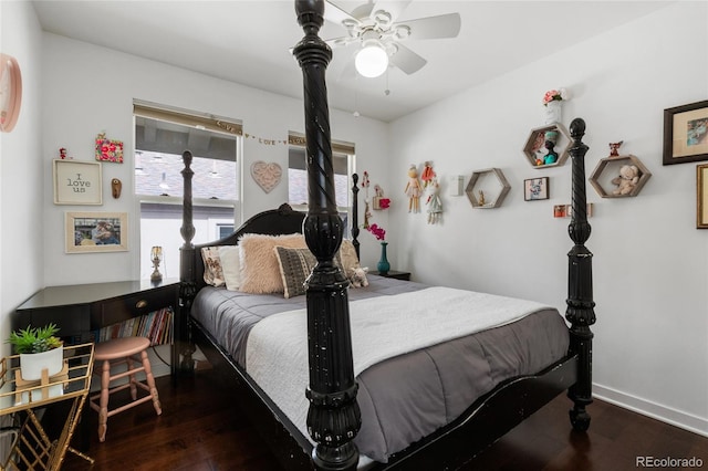 449 S Humboldt St, Denver, CO 80209 - bedroom with wood-type flooring, ceiling fan, and baseboards