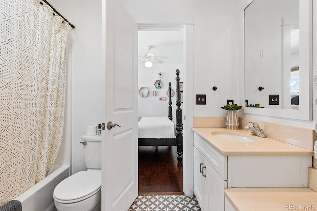 449 S Humboldt St, Denver, CO 80209 - ensuite bathroom with toilet, vanity, ceiling fan, and shower / bath combo