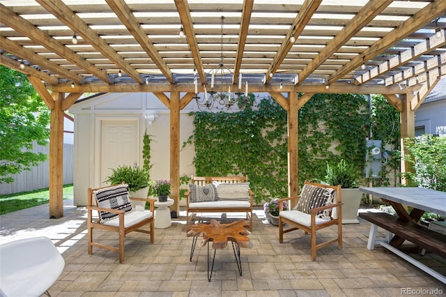 449 S Humboldt St, Denver, CO 80209 - view of patio featuring fence, an outdoor hangout area, a pergola, and outdoor dining space