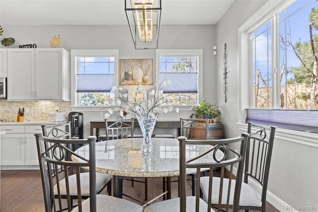 dining room with dark wood-type flooring and plenty of natural light