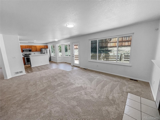 19093 E Linvale Pl, Aurora, CO 80013 - unfurnished living room with light carpet and a textured ceiling