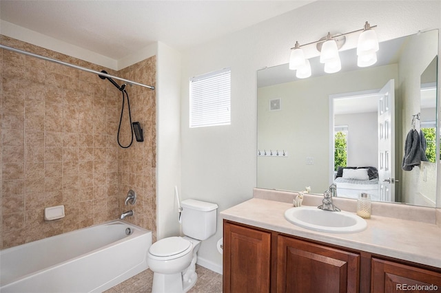 22002 E Irish Dr, Aurora, CO 80016 - bathroom featuring shower / tub combination, vanity, ensuite bath, and tile patterned flooring