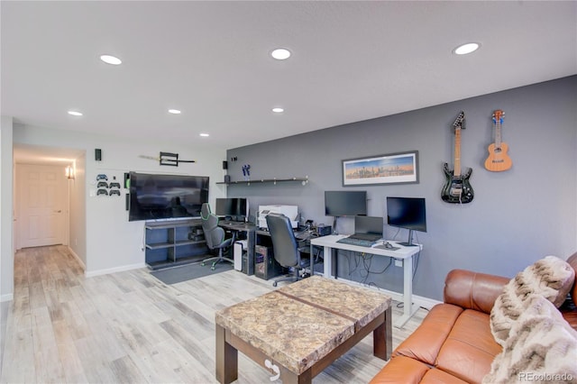 45321 Summit Rd, Parker, CO 80138 - living area featuring an office area, recessed lighting, and light wood-type flooring