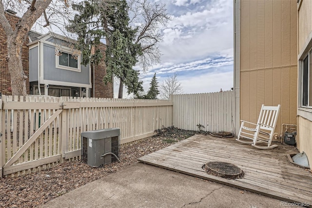 view of patio / terrace featuring a fenced backyard and a wooden deck