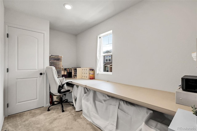 office space featuring light carpet