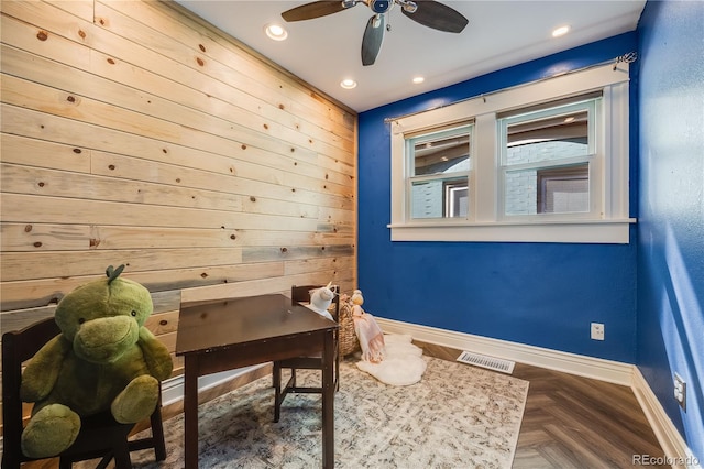 office space with visible vents, recessed lighting, and baseboards