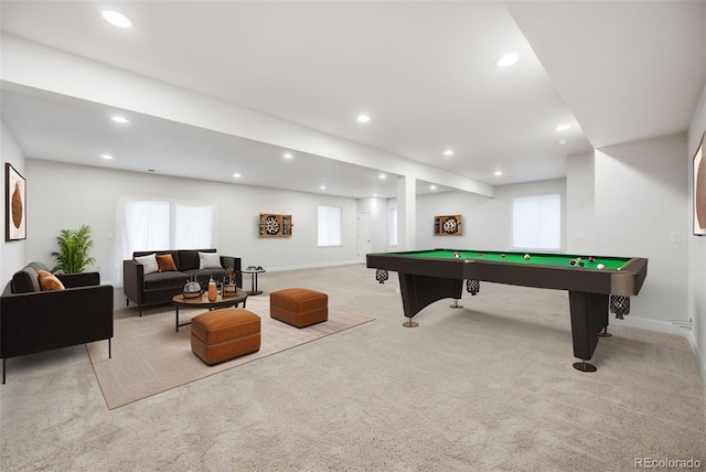 5651 Gore Creek Pl, Brighton, CO 80601 - game room with carpet flooring, recessed lighting, pool table, and plenty of natural light