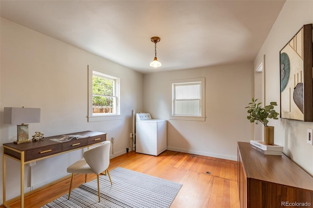 604 W 1st St, Salida, CO 81201 - office with washer / clothes dryer, light wood-style flooring, and baseboards