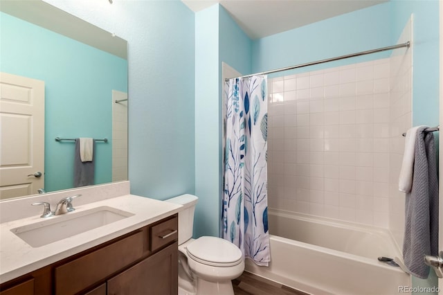 12673 Tamarac St, Thornton, CO 80602 - bathroom featuring vanity, shower / bath combination with curtain, and wood finished floors