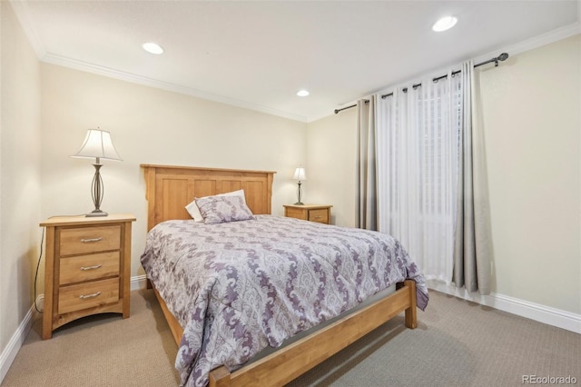 7902 E 49th Pl, Denver, CO 80238 - bedroom with light carpet, crown molding, and recessed lighting