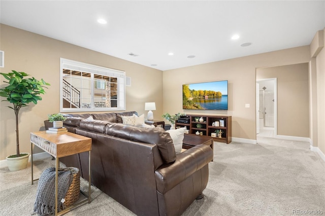 living room with light carpet