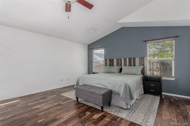 16257 E 105th Cir, Commerce City, CO 80022 - bedroom with vaulted ceiling, wood finished floors, baseboards, and ceiling fan