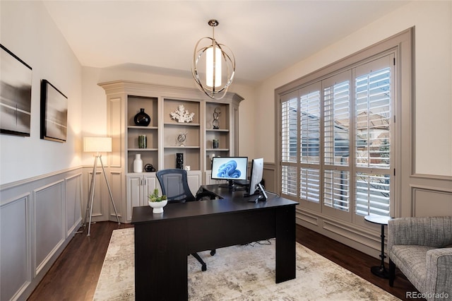 office area featuring dark wood-type flooring