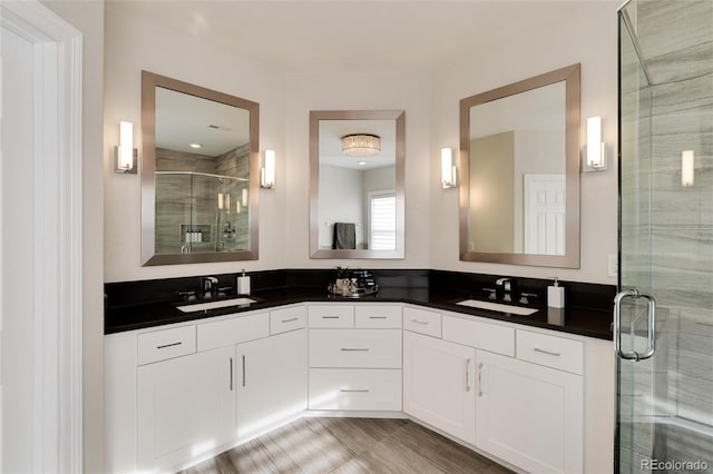 bathroom featuring vanity and walk in shower